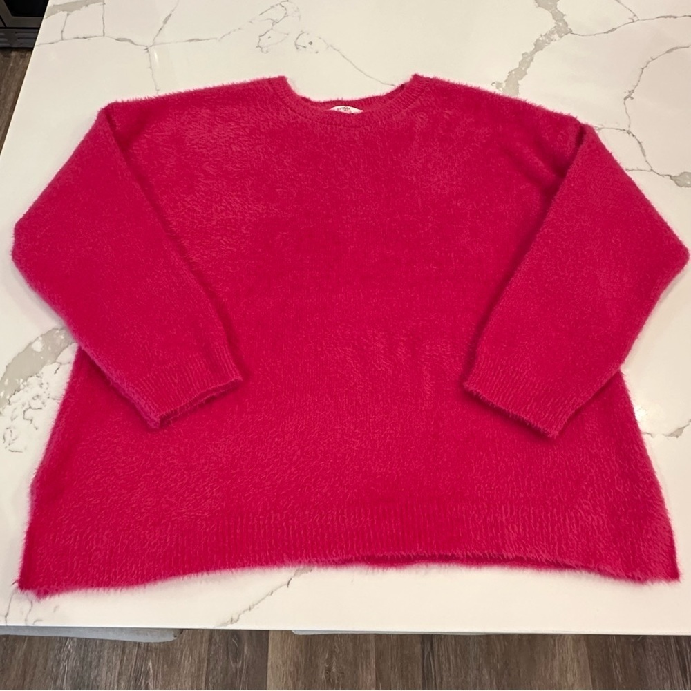 Terra & Sky Fuzzy Fleece Bright Pink Sweater Barbie Cozy Size 16W-18W 1X Plus